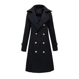 winter thick padded mens wool blends long coat jacket double breasted slim fit parka pea coats fashion overcoats LJ201109