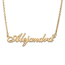 Alejandra Name Necklaces for Women Love Heart Gold Nameplate Pendant Girl Stainless Steel Nameplated Girlfriend Birthday Christmas Statement Jewelry Gift