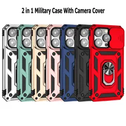 Military Shockproof Phone Cases for iPhone 14 13 12 11 Pro Max XR XS 7G 8 Plus S21 S22 Note 20 Ultra A53 A33 Redmi Note 11pro Camera Protection TPU PC 2 in 1 Metal Stand Case