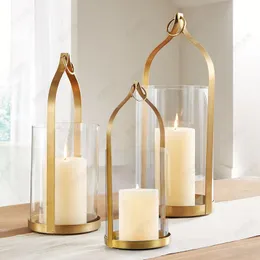 Ljusstakar nordiskt guldmetall glas ljusstake ljusbelysning middag vind lampa lyxig bröllop centerpieces rekvisita mumluk presentcandle