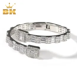 THE BLING KING 7mm Baguette Cuff Bangel Micro Paved Bling Square Cubic Zirconia Bracelet Luxury Wrist Rapper Jewelry Punk Bangle 220530