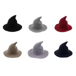 Stock Cappello da strega di Halloween diversificato lungo il berretto di lana di pecora Cappello da pescatore lavorato a maglia Secchio per lavabo a punta da strega di moda femminile