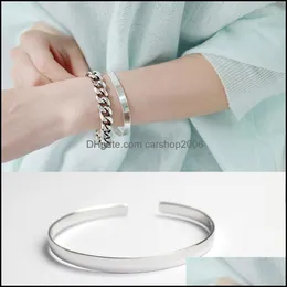 Cuff Bracelets Jewelry 100% Real 925 Sterling Sier Smooth Round Open Bangles For Women Minimalism Fine Birthday Gift Wholesale Drop Delive