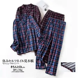 7xl -große Plus Größe Männer Herbst und Winter Plaid Design Lange ärmeln Hosen Anzüge Flanell Hause Kleidung Männer Pyjamas set 220511