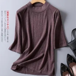 Good Quality 85% Silk 15% Wool High Neck half sleeve pullover Top Sweater M2XL SG317 201221