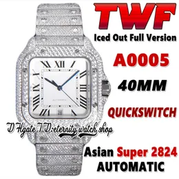 2022 TWF SA0005 Paved Diamonds ETA A2824 Automatic Mens Watch Roman White Dial Fully Iced Out Diamond Case Quick Switch Steel Bracelet Super Edition eternity Watches