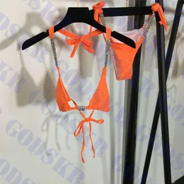 Diamantes coloridos Biquíni Momento de banho de banho laranja de maiô para mulheres Sexy Halter Rouphe Ladies Bikinis