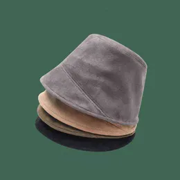 2021 Vår Höst Ny Kvinna Solid Färg Suede Fisherman Hat Fashion Leather Military Cap Sun Visor Hat Bucket Hat G220418