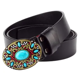 Belts Fashion Women Belt Gem Turquoise Buckle Genuine Leather Bead Women's Cowhide Jeans ElementBelts BeltsBelts