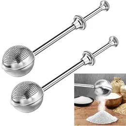 Flour Duster For Baking With Spring Handed Operation Stainless Steel Powdered Sugar Shaker Dusters Pick Up Dust Flour Sifter Powder Filter Spoon Baker Dusting Wand