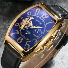 Wristwatches Men's Automatic Watch Skeleton Tourbillon Mechanical Casual Leather Strap Moon Phase Big Number Clock Relogio Masculiristwa