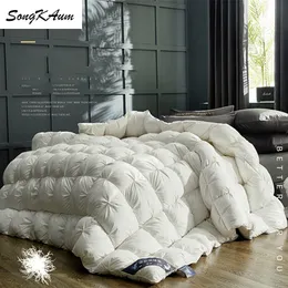 Songkaum 100% White Goose / Duck down Quilt High Quality Five Star El Twist Flower Duvets Conterers 100% Cotton Cover