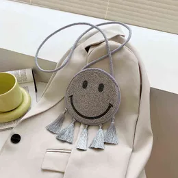 Kvällspåsar damer handväskor kvalitet liten crossbody strass smiley ansikte messenger axel full diamant tassel runda 220513