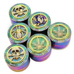 Novo estilo Tobacco Grinder Frog Skull Shape 4 Camadas 52mm Rainbow Color Zinc Llight Herb Grinders para fumar Tobacco Crusher