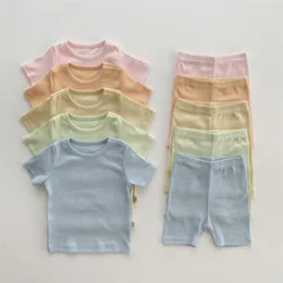 Clothing Sets Cute Baby Girl Simple Solid Candy Color T-shirt Soft Comfortable Short Sleeves Tees Cotton Shorts 2pc Set Kid Boy SuitClothing