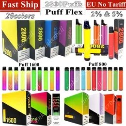 Puff Flex 2800 Puffs 2% 5% Bars 1600Puff Hits Puff800 Cigarette Disposable Vape Ecigar Vapor Device 1500mAh Battery Kit eCigs Vapes Pen VS MINI BAR OEM HOT Sample Bar
