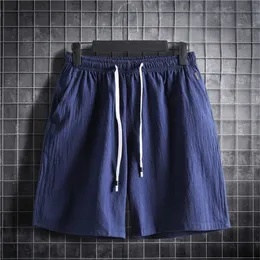 M 5XL Plus Size Men s Shorts Elastic Waist with Drawstring Sportwear Plain Color Cotton Linen Casual Short Pants Summer Clothing 220715