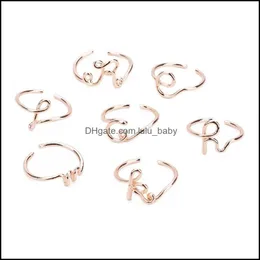 Band Rings Jewelry Wholesale 26 English Letter Initial Rose Gold Design Open Ring Adjustable Statement Party Charm Dhbpx