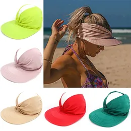 Womens Summer Visor Sun Antiultraviolet Elastic Hollow Top Casual Wide Large Brim Cap Gorras Beach Anti UV Hat 220617
