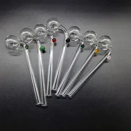 QBsomk 14cm Curved Glass Oil Burner Pipe Ball OD 30mm Tube Diameter 10mm With Curved Bracket Different Colored Balancer Pyrex Oils Burners Water Hand Pipes Bubbler