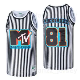 Film muzyczny w koszykówce MTV 81 Rock Roll Jerseys Man Hip Hop Black White Pinstripe Team Kolor Hiphop oddychający liceum dla sportowych fanów Koszula Mundur