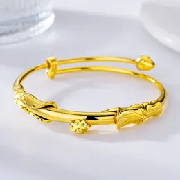 Women Girls Bangle Can Adjust Lotus Design 18k Yellow Gold Filled Fashion Exquisitive Lady Bracelet Jewelry Gift Dia 56mm