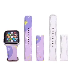 DIY 승화 스트랩 흰색 빈 파티 교체 밴드 iWatch 1 2 3 4 5 PU 가죽 시계 밴드 38 40 42 44mm 휴대용 조절 크리스마스 선물