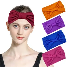 Knutt elastisk bredbruten pannband för kvinnor flickor fast färg all-match stor bred bomull pannband hår tillbehör