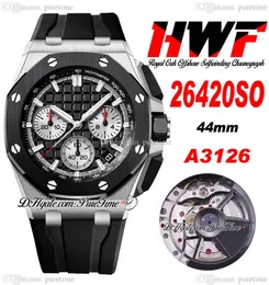 HWF 44mm 2642 A3126 Automatyczne chronograf męskie zegarek stalowa obudowa ceramika ramka czarna biała teksturowanie srebrne markery kijowe gumowy pasek super edytime c3