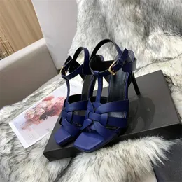 10mm Top Quality Tribute stiletto Heels Sandals Navy smooth leather super high heel for evening party women luxury designers shoes