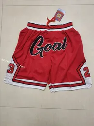 2022 NY CITY STYLE HERS TEAM BASKABALL KORT JUST FANS RÖDA FÄRG GOAT RED SPORT SYTCHED SHORTS HIP POP PANTS MED PACKT ZIPPER SWEATPANTS I STORLEK S- 2XL