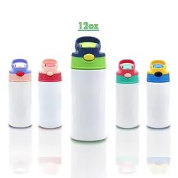 12oz Sublimation STRAIGHT Sippy Cups Kids Water Bottle with flip on the top Stainless Steel Baby Bottle Double Wall Vacuum Feeding Nursing