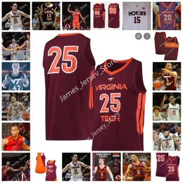 2022 NCAA Custom Stitched Virginia Tech Hokies Basketball Jersey 4 Nahiem Alleyne 1 David N'Guessan 25 Justyn Mutts 0 Hunter Cattoor 22 Keve Aluma Jalen Haynes Jerseys