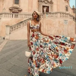 2022-Bellflower Floral Summer Maxi Платье Женщины без рукавов богемы на длинном пляже сексуальные платья плюс 2 куски