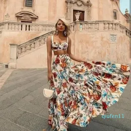 2022-Bellflower Floral Summer Maxi Dress Women Women sem mangas Bohemian Long Beach Dresses Sexy Plus Tamanho 2 Peça Conjunto de Mulheres1