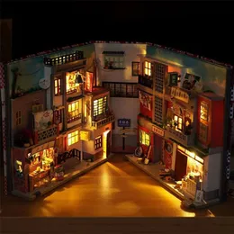 DIY KSIĄŻKA NOOK PRZESPOŁAĆ Zestawy Miniaturowe Dollhouse z meble pokój pudełko czas Alley Bookends japoński sklep zabawki dla dzieci prezenty 220813