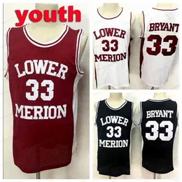 nikivip sigming us＃Youth Kids Lower Merion 33 Bryant High School Basketball Jersey All Stitched Red White Black Size S-XL高品質