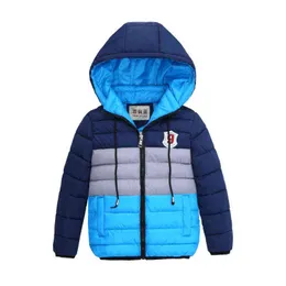 Winter Boys Jacket Fashion Colorblock Striped Hooded Warm Down Jacket Thicker Girls 3-8Year Old Fashion High Quality Children's Clothing J220718