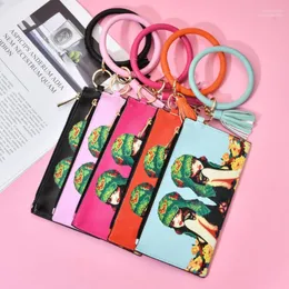 Clutch Bag Fashion Pu Leather Tassel Pendant Armband Key Chain Mobiltelefon Sandwich Wallet Bangle INTE22