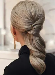 Hästsvans wrap clip i mänskliga hårförlängningar färg grå grå blond brasiliansk jungfru remy kroppsvåg rakt 100g/120g/140gper paket