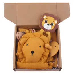 Baby Products Pacifiers Clip Sets Cartoon Lion Soothing Towel Creative Toddler Silicone Pacifier Chain Teether Toy Wooden Rattles 5Pcs/Set