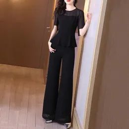 Kadınlar iki parçalı pantolon şifon geniş bacak seti kadınlar 2022 yaz takım elbise 2 set kıyafetler moda siyah giyim kadınları
