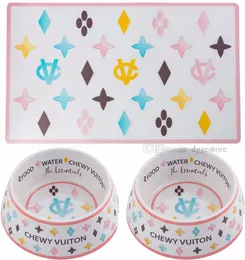 Designer Dog Bowls and Placemats Set Food Grade Non-Skid BPA-Free Chip-Proof Tip-Proof Dishwasher Safe Malamine Bowls with Fun Brand Parody Designs 2 Bowl 23 OZ J01