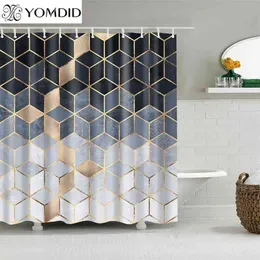 YOMDID Marble Pattern Bath curtain Waterproof Shower Curtains Geometric Bath Screen Printed Curtain for Bathroom Gift Navidad 210402