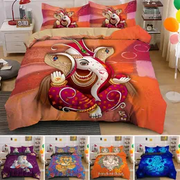 Funda de edredón de Ganesha indio, juego de cama de elefante de meditación bohemio, edredón de Mandala, doble completo para decoración de niños, adolescentes y adultos