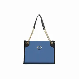 New Women's Blue Canvas Shoulder Bags Large Tote Bag Eco-friendly Material Black Leather Trim Metal Chain Shoulder Strap Zip Closure