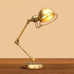 Masa lambaları Amerikan rocker masa lambası özgünlük kişilik moda vintage bronz demir uzun kol yatak odası başucu çalışması FG357Table
