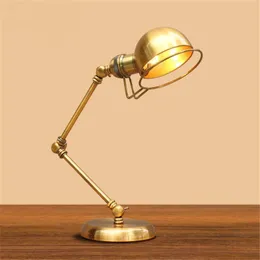 Lampade da tavolo American Rocker Lampada da scrivania Originalità Personalità Moda Vintage Bronzo Ferro Braccio lungo Camera da letto Comodino Studio FG357Tavolo