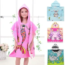 Barn Cloak Handduk Mermaid Badrock Barnkläder Tecknade djur Unicorn Shark Nightgown-Barn Beach Handdukar Hooded Bathrockar GCA13158