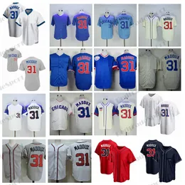 Męskie 31 Greg Chicago Maddux Atlanta Baseball Jerseys Vintage 1988 zszyte niebieskie koszule Pullover 300 zwycięstw Patch